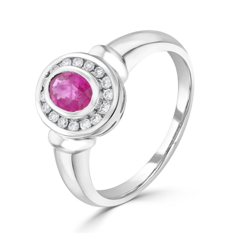 Oval Ruby & Diamond Cluster 9ct White Gold Ring