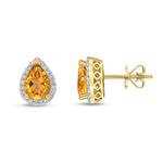 Pear Shape Citrine Diamond 9ct Gold Stud Earrings