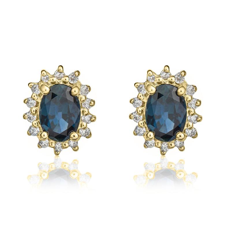 Oval Sapphire & Diamond 9ct Gold Stud Earrings