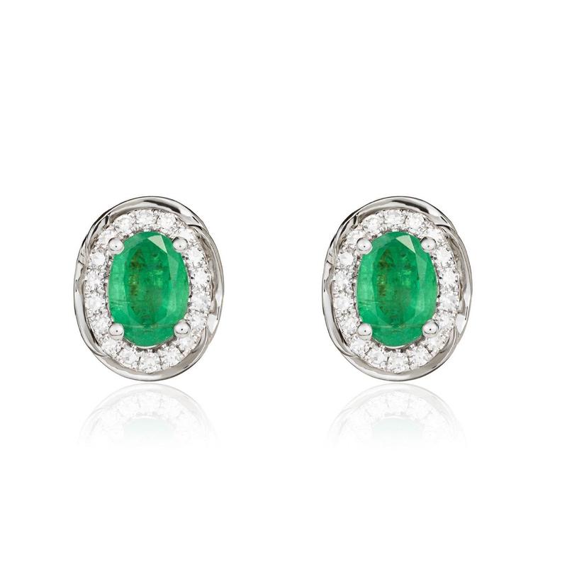 Oval Emerald & Diamond Cluster 9ct Gold Studs