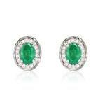 Oval Emerald & Diamond Cluster 9ct Gold Studs