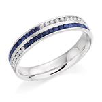 Sapphire & Diamond Double Row Platinum Ring