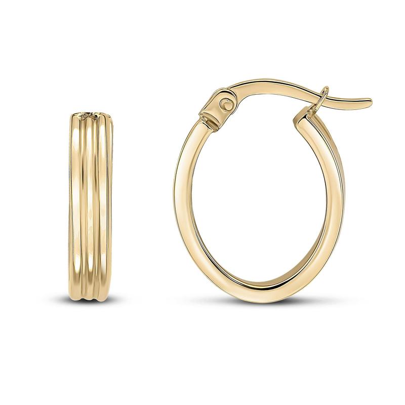 Ribbed Oval 9ct Gold Creole Hoop Earrings