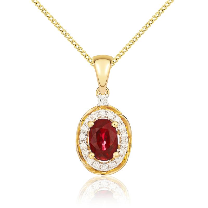 Oval Ruby & Diamond 9ct Gold Pendant