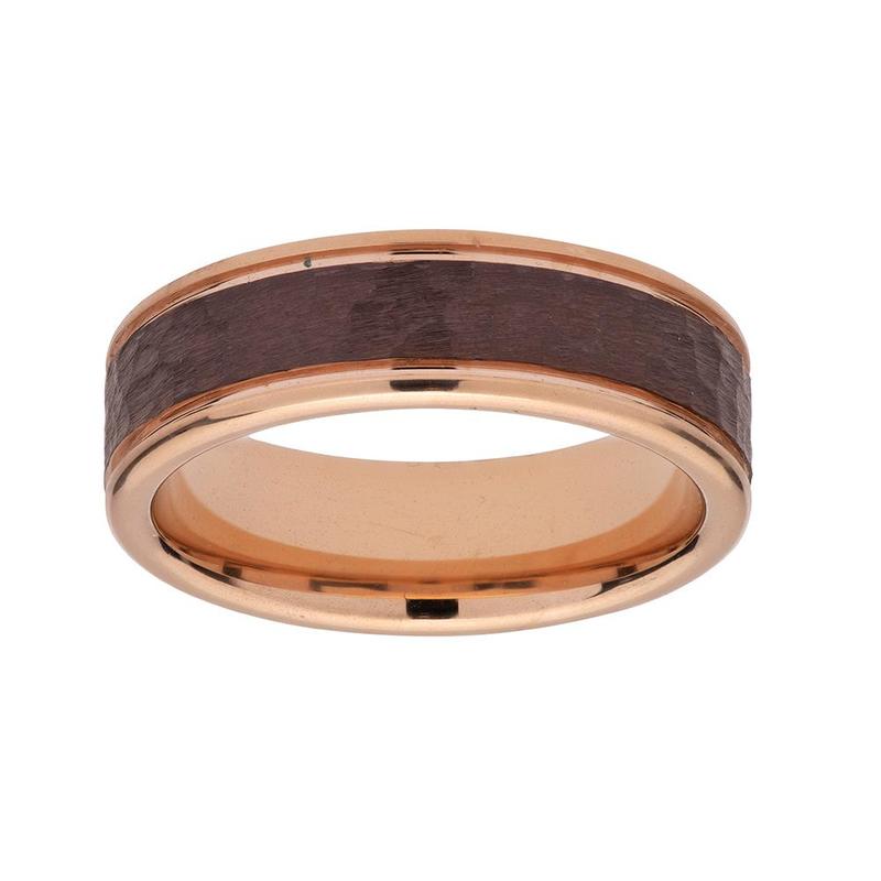 7mm Tunsten Hammered Brown IP Plated Ring