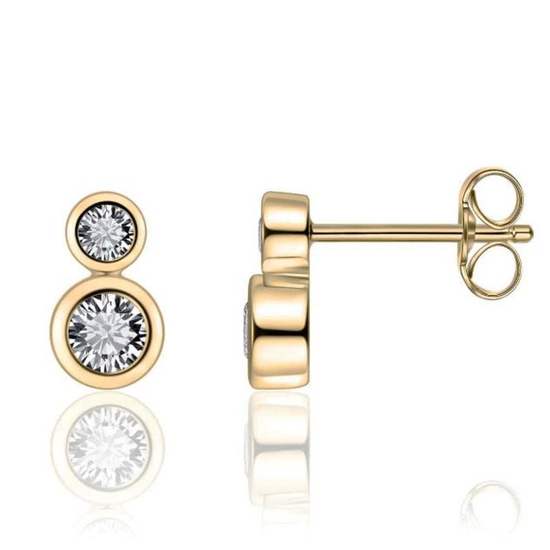 Gold Plate Double Cubic Zirconia Silver Studs
