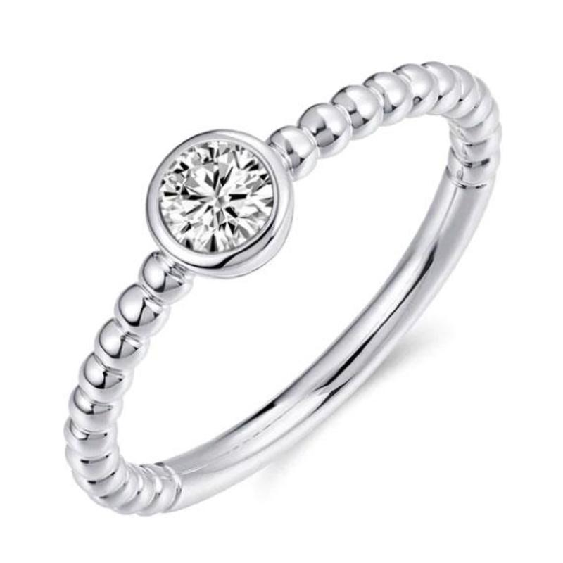 Solitaire Ring with Beaded Shoulders Silver & CZ