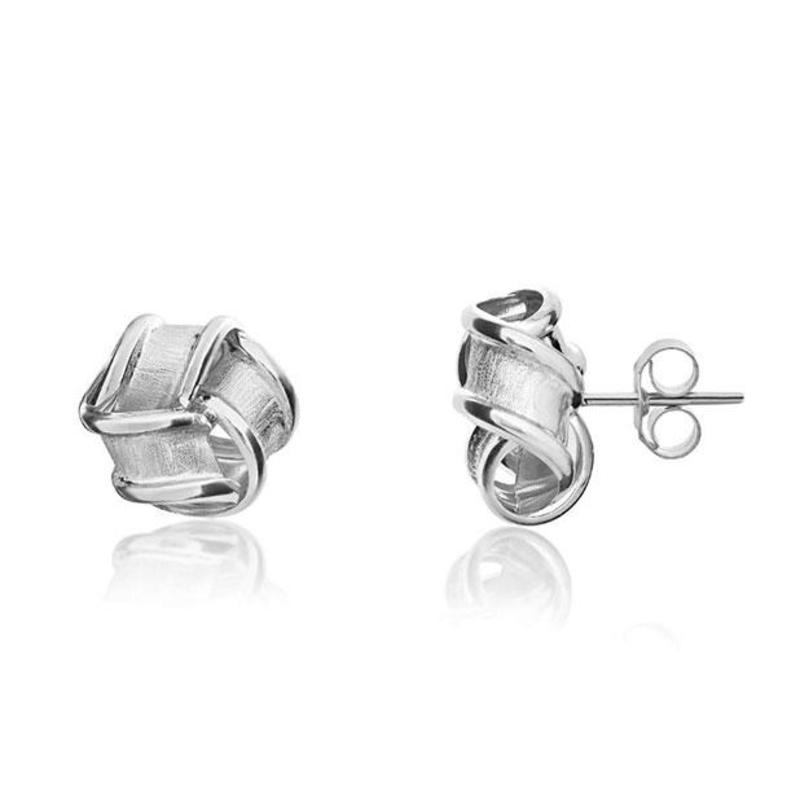 Frosted Ribbon Knot 9ct White Gold Stud Earrings
