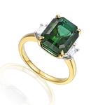 Green Tourmaline & Diamond Trilogy 18ct Gold Ring