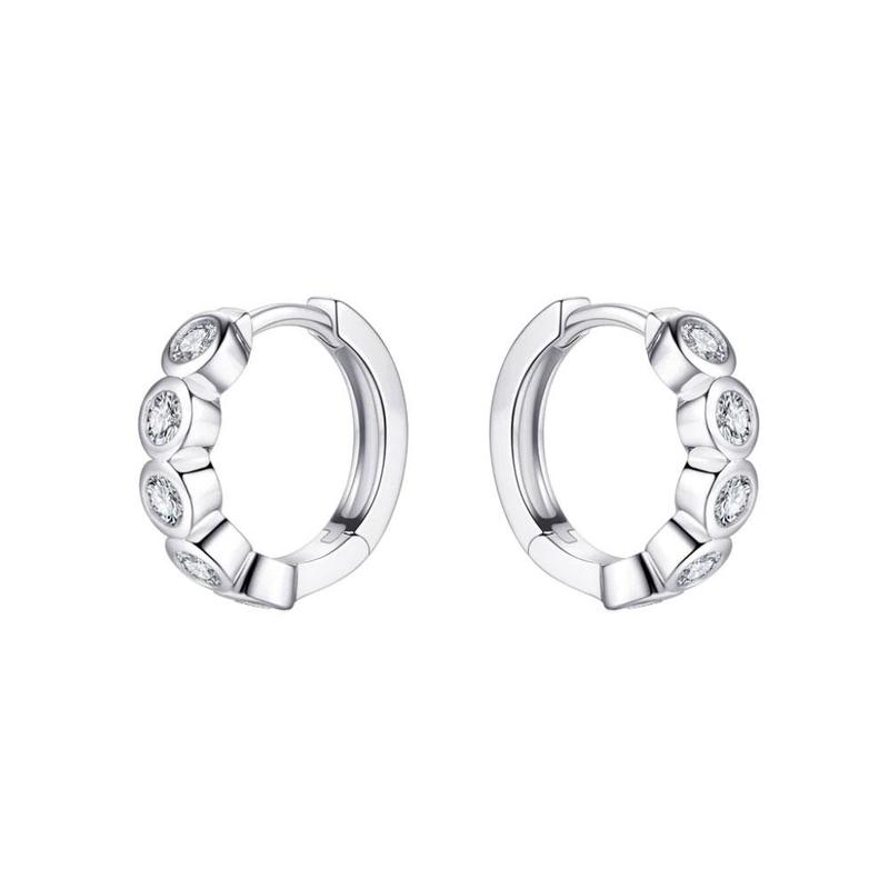 Five Stone Cubic Zirconia Silver Hoop Earrings