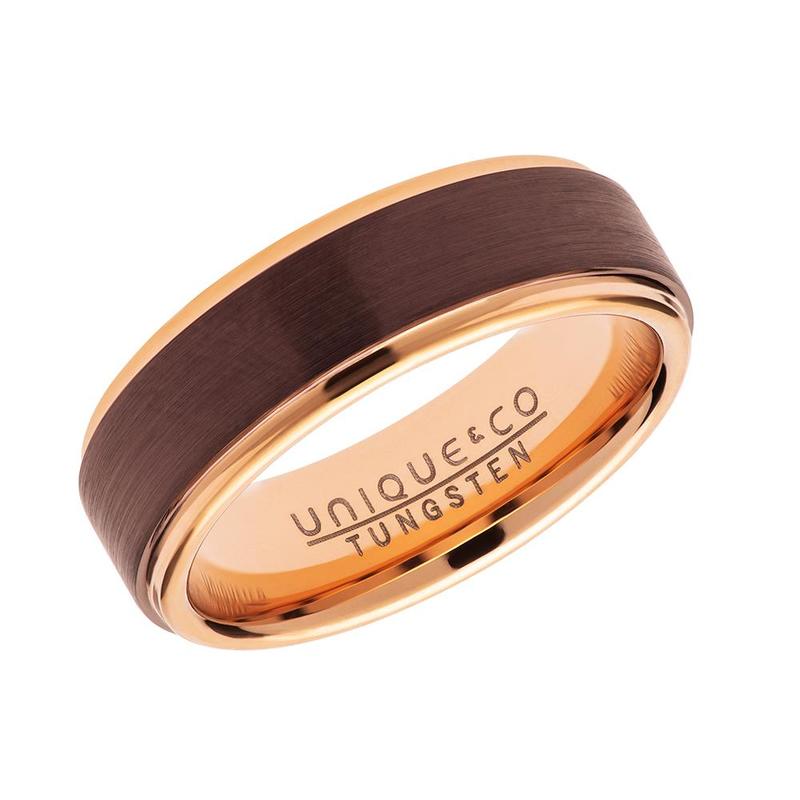 7mm Rose Gold & Brown IP Plated Tungsten Ring