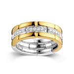 Triple Row Gold Plate Silver & Cubic Zirconia Ring