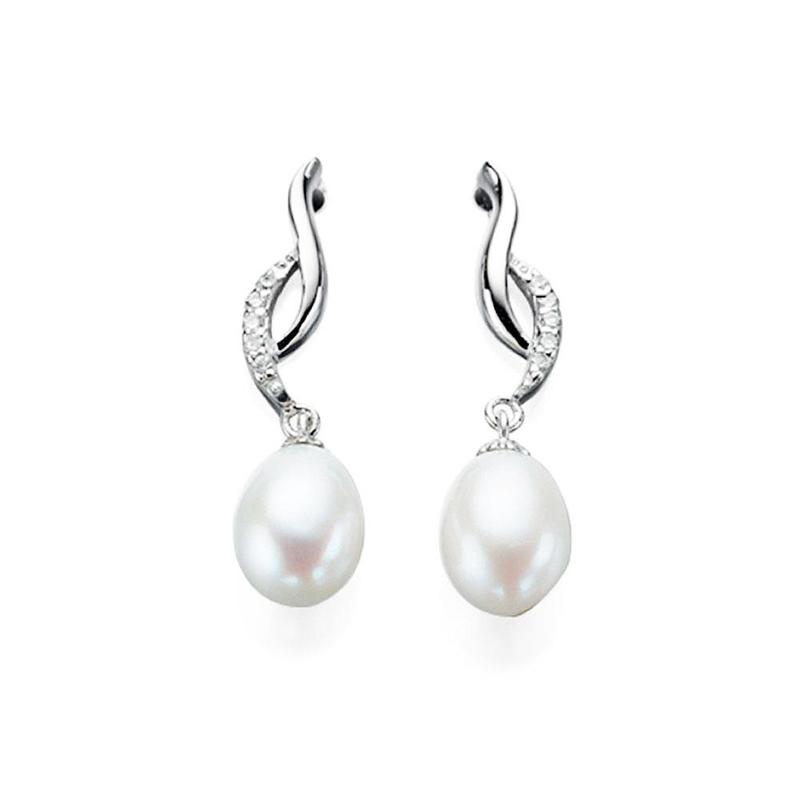 Freshwater Pearl & Cubic Zirconia Silver Drops