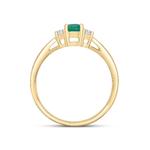Emerald & 0.15ct Diamond Three Stone 9ct Gold Ring
