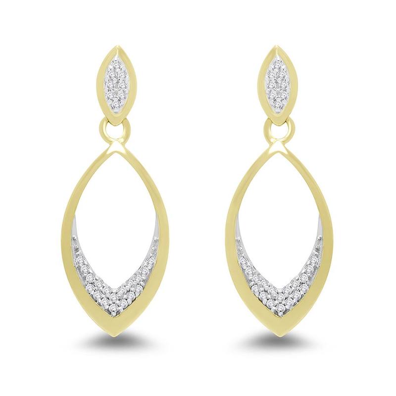 Diamond Set Open Marquise Shape 9ct Drop Earrings