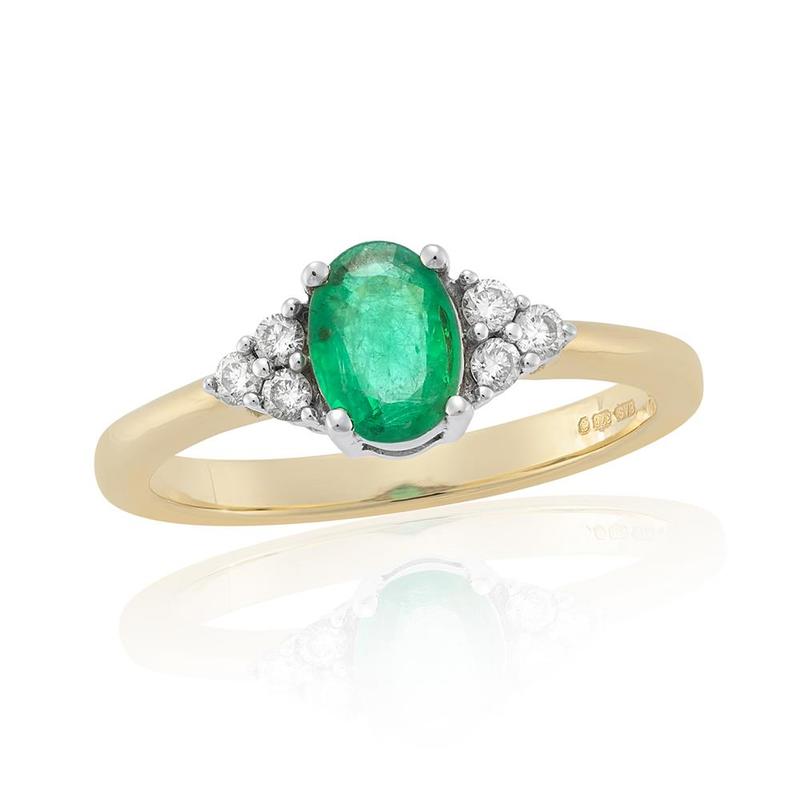 Oval Emerald & 0.15ct Diamond 9ct Gold Ring