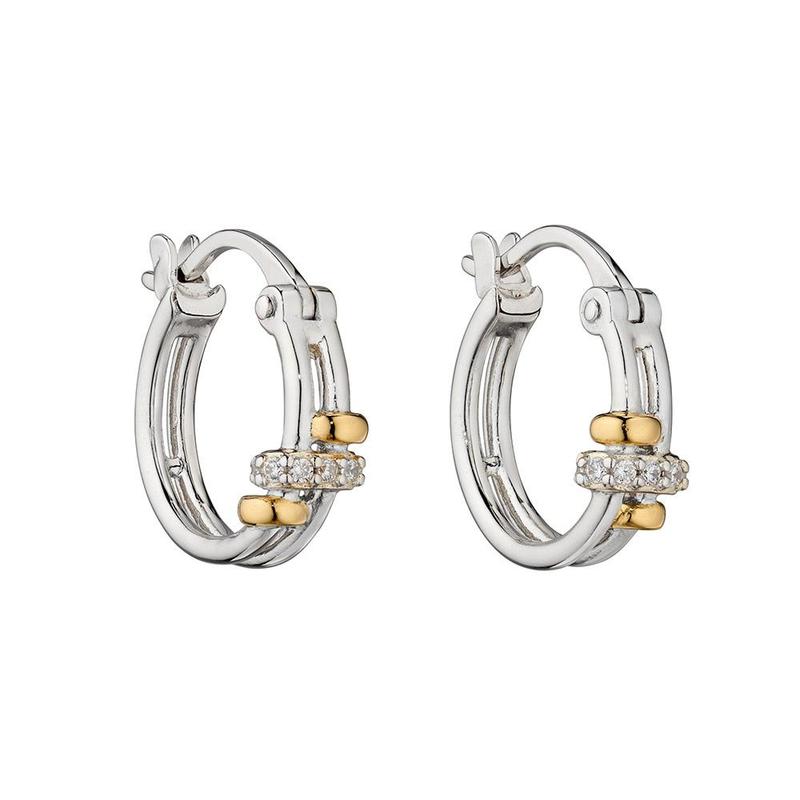 Linked Ring Silver & Cubic Zirconia Hoop Earrings
