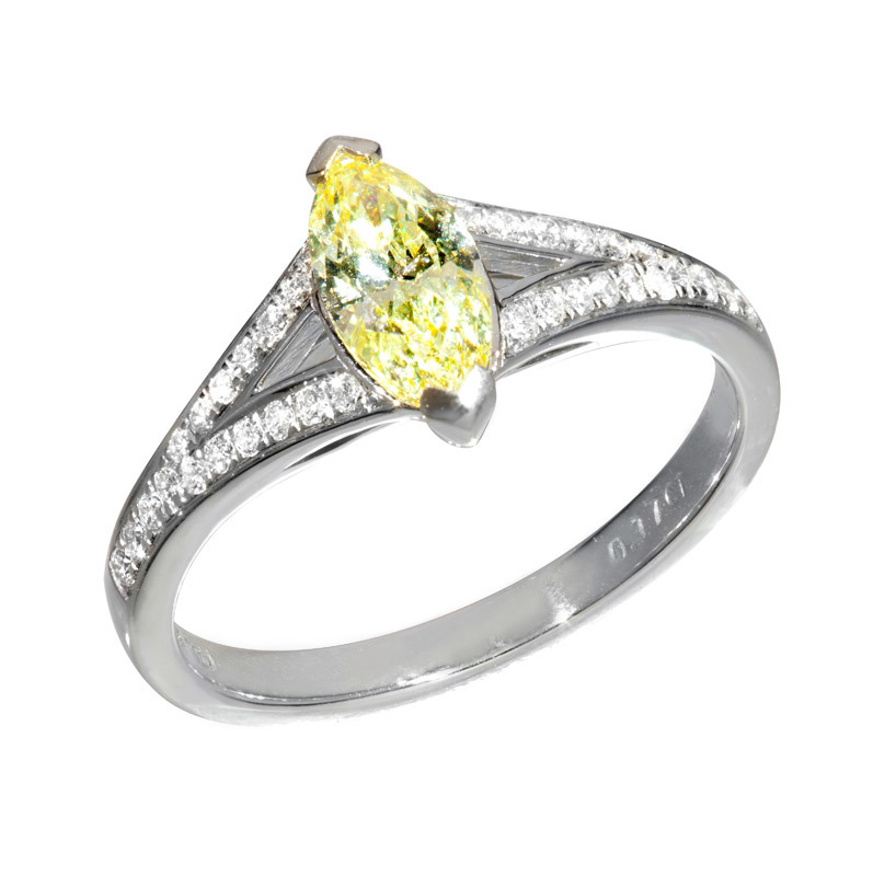 CERT Art Deco Style Yellow & White Diamond Ring