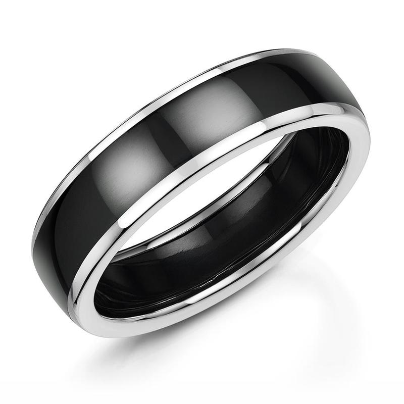 6mm 9ct White Gold & Black Zirconium Wedding Ring