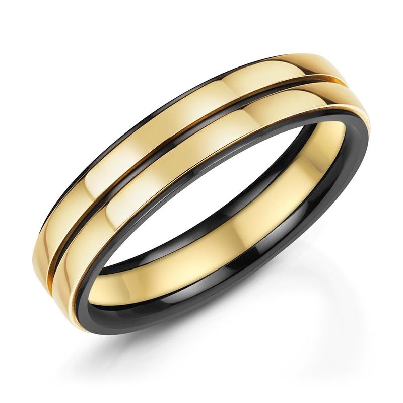 5.5mm 9ct Gold & Black Zirconium Wedding Ring