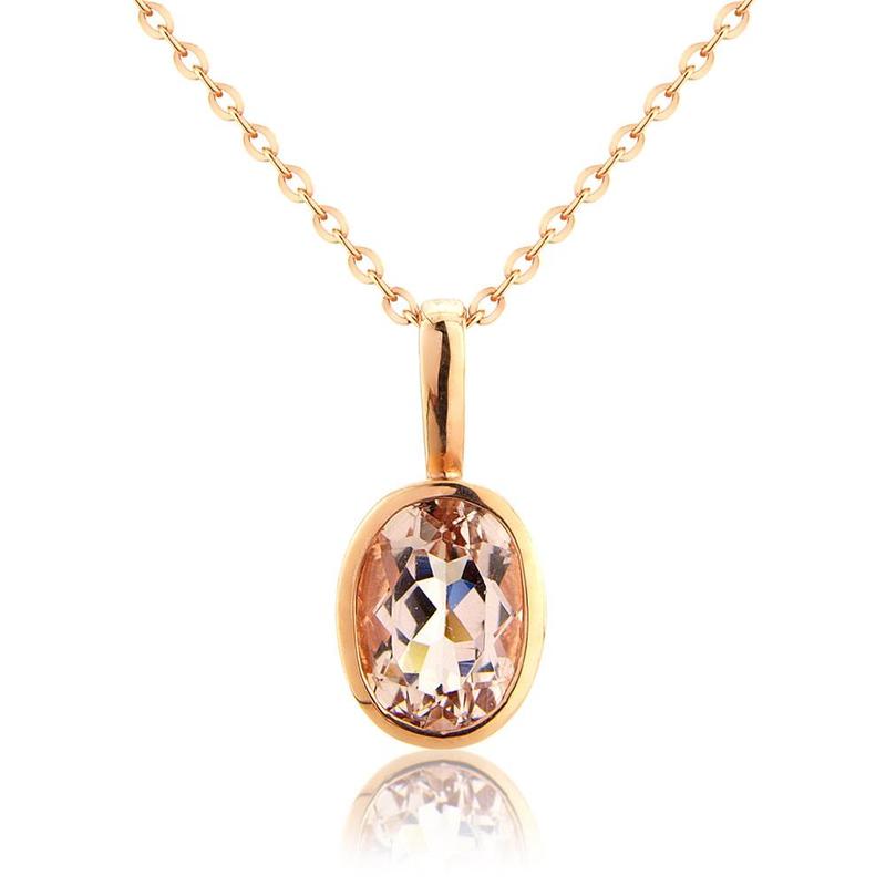 9ct Rose Gold Oval Morganite Pendant Necklace