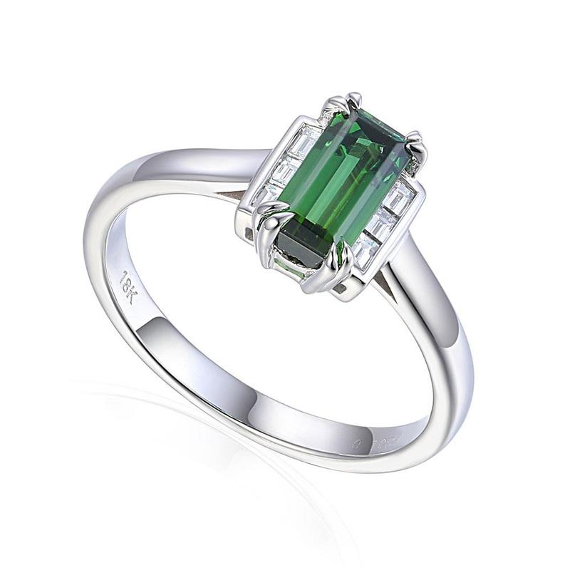 Green Tourmaline & Diamond 18ct White Gold Ring