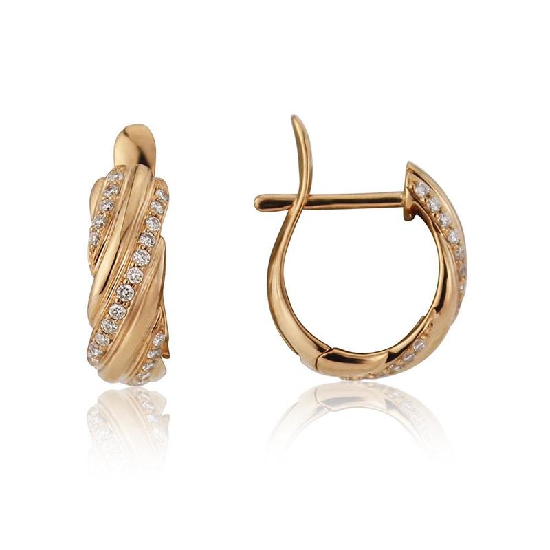 18ct Rose Gold Diamond Set Twist Hoop Earrings