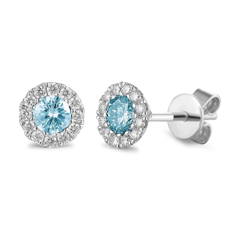 Round Halo Aquamarine & Diamond Stud Earrings