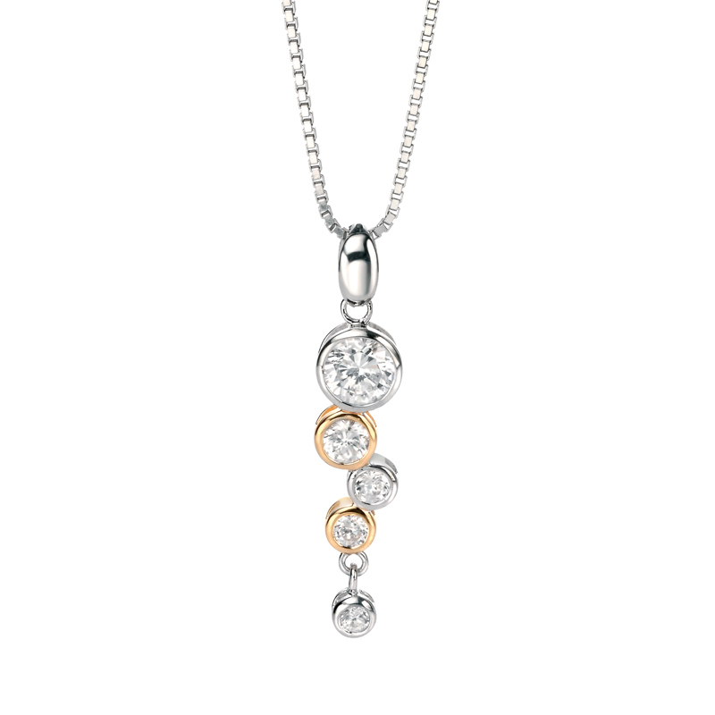 Silver and Gold Cubic Zirconia Waterfall Necklace