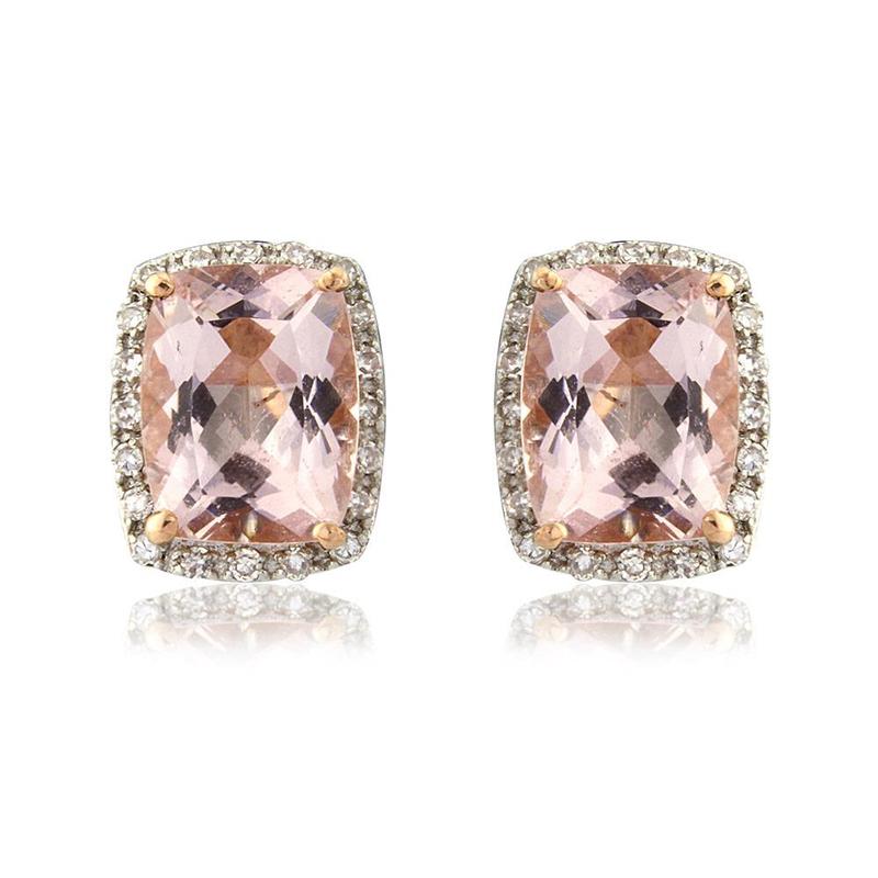 9ct Rose Gold Diamond and Morganite Stud Earrings