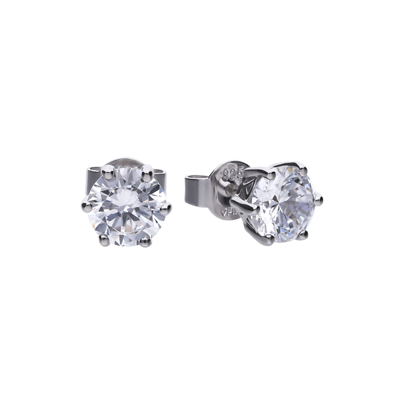 Solitaire Silver Cubic Zirconia Stud Earrings