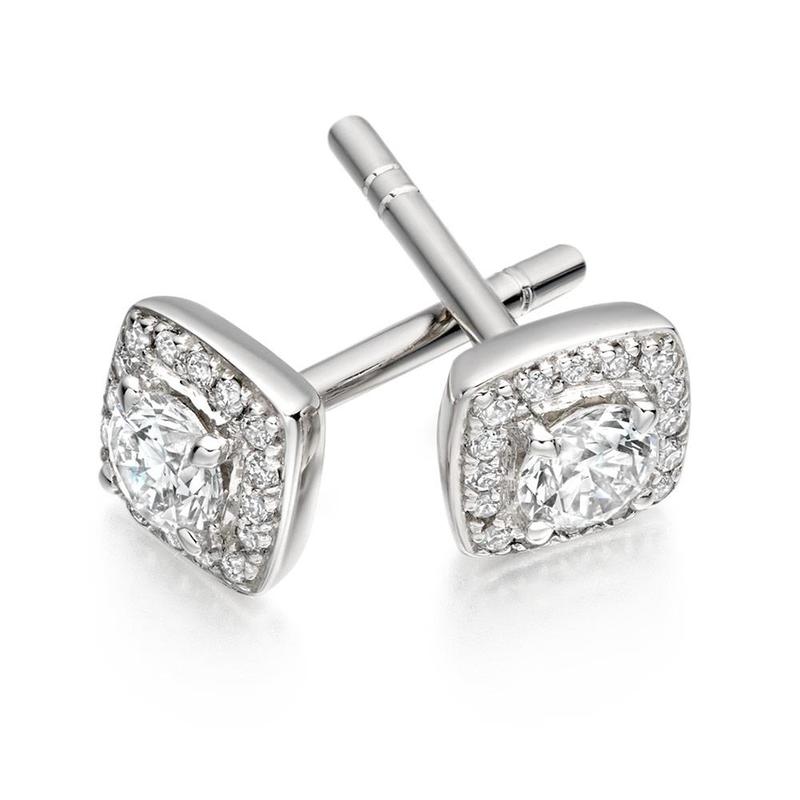 0.30ct Diamond Square Cluster Platinum Earrings