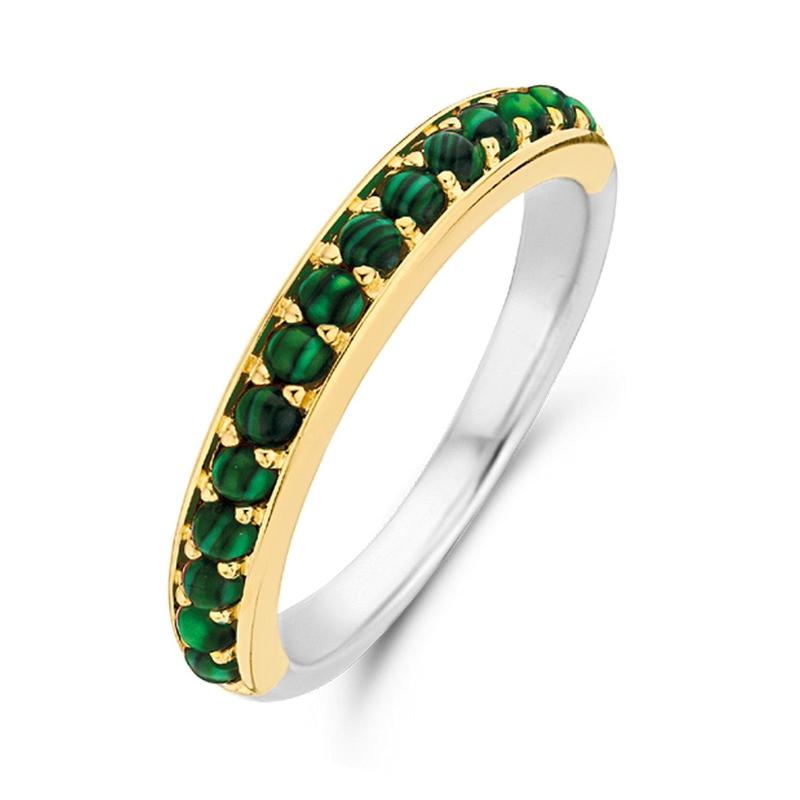 Malachite Gold Plated Silver Band Ring