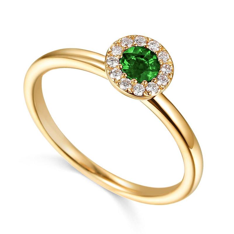 Round Halo Emerald & Diamond Cluster Ring