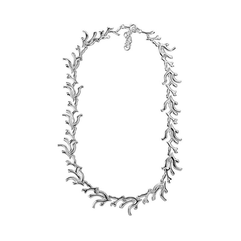 Sterling Silver Coral Style Link Necklace