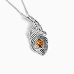 Peacock Feather Amber & Silver Necklace