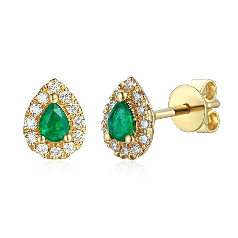 Pear Shaped Emerald & Diamond Stud Earrings