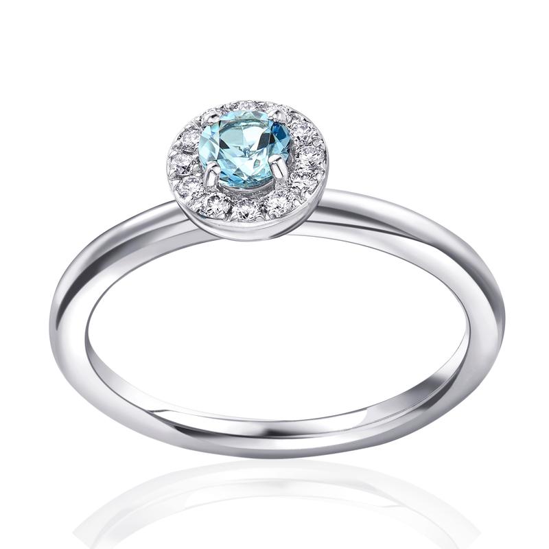 Round Halo Aquamarine & Diamond Cluster Ring