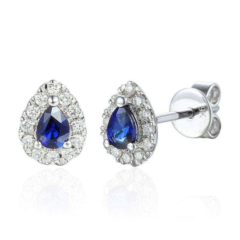 Pear Shaped Sapphire & Diamond Cluster Studs
