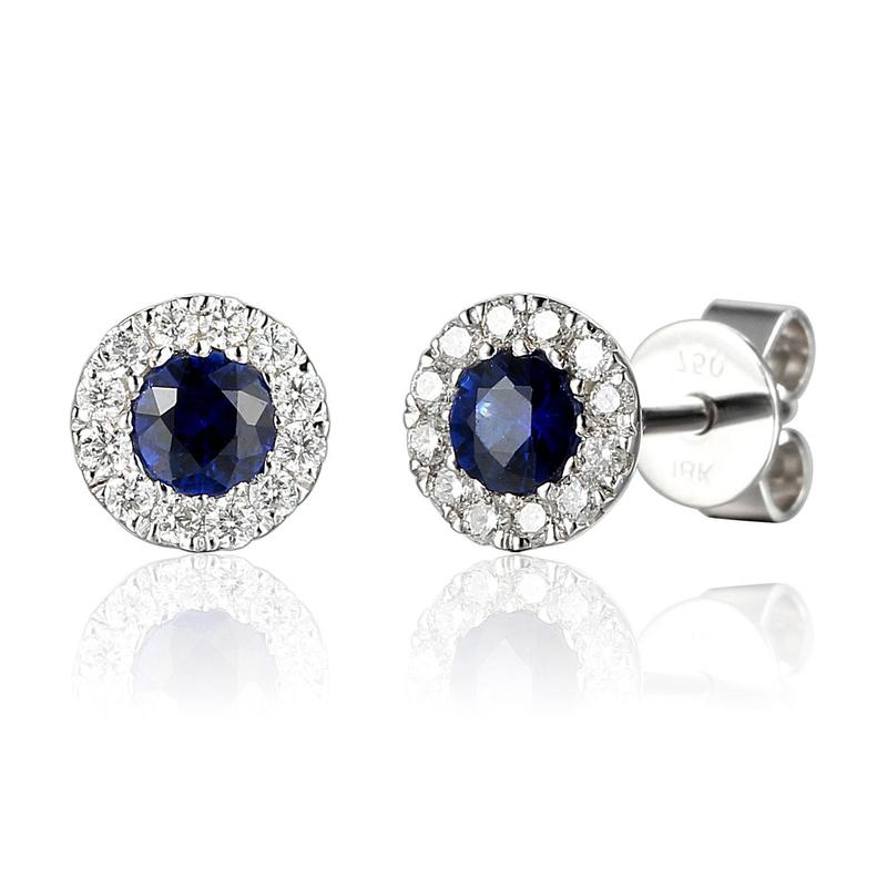 Round Halo Sapphire & Diamond Stud Earrings