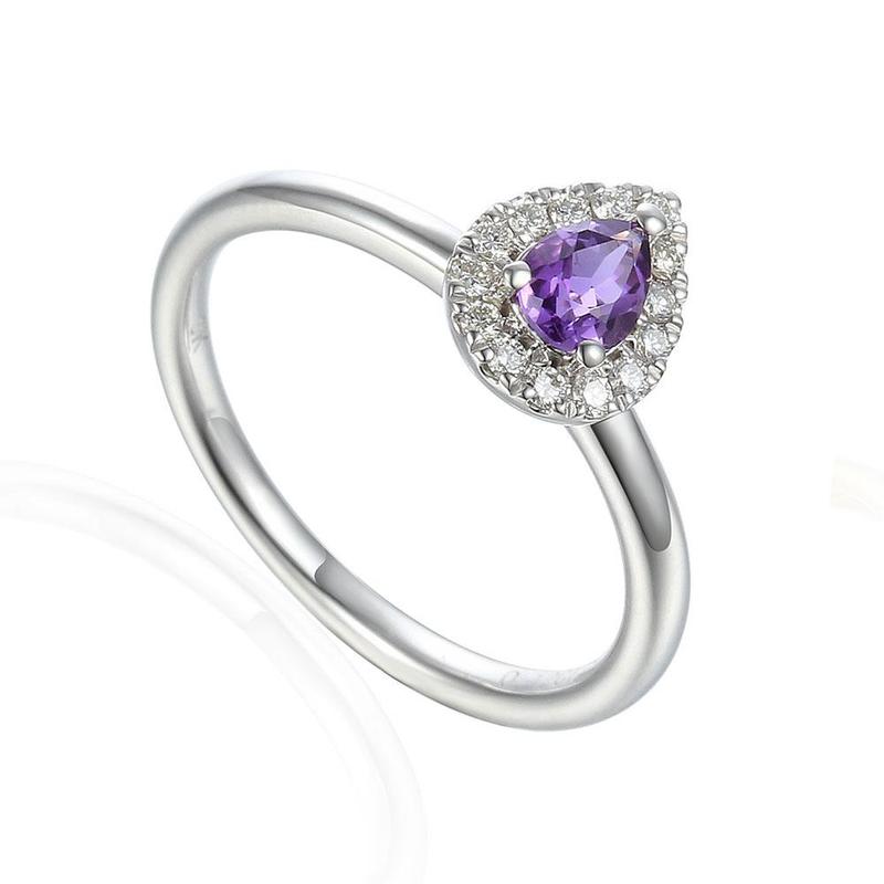 Pear Shaped Amethyst & Diamond Cluster Ring