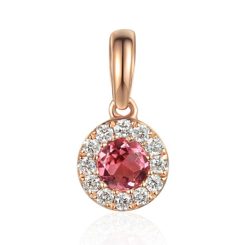 Round Halo Pink Tourmaline & Diamond Pendant