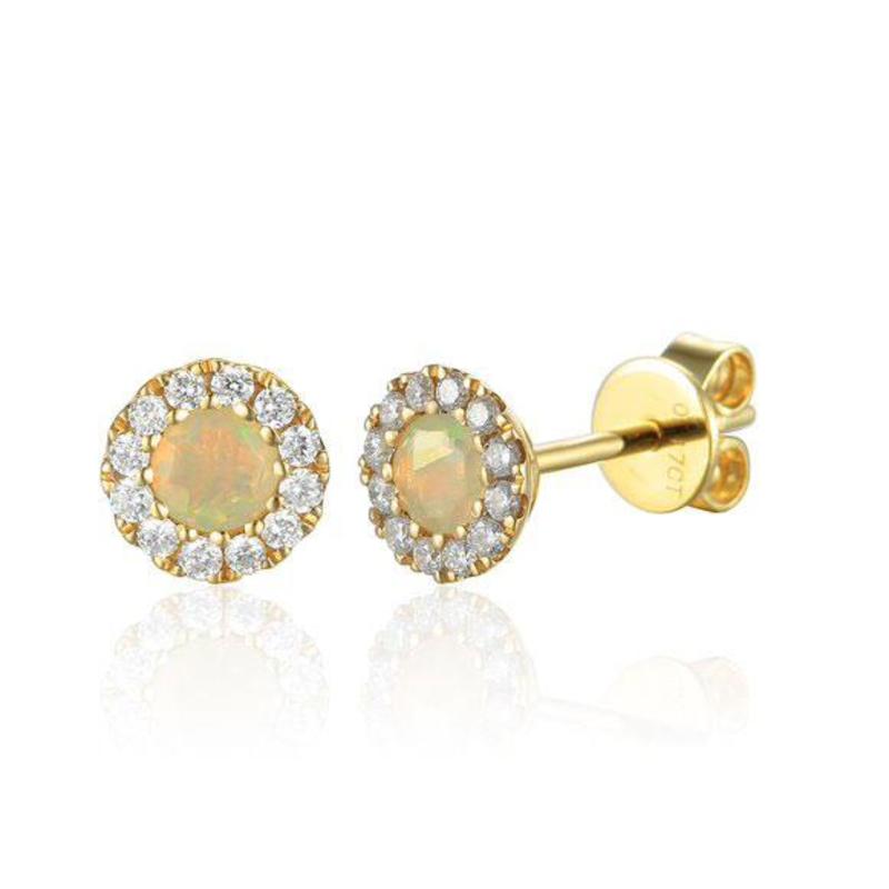 Round Halo Opal & Diamond Stud Earrings