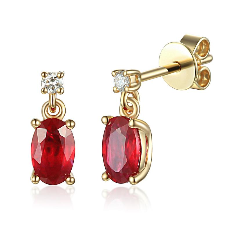 Oval Ruby & Diamond 18ct Gold Drop Earrings