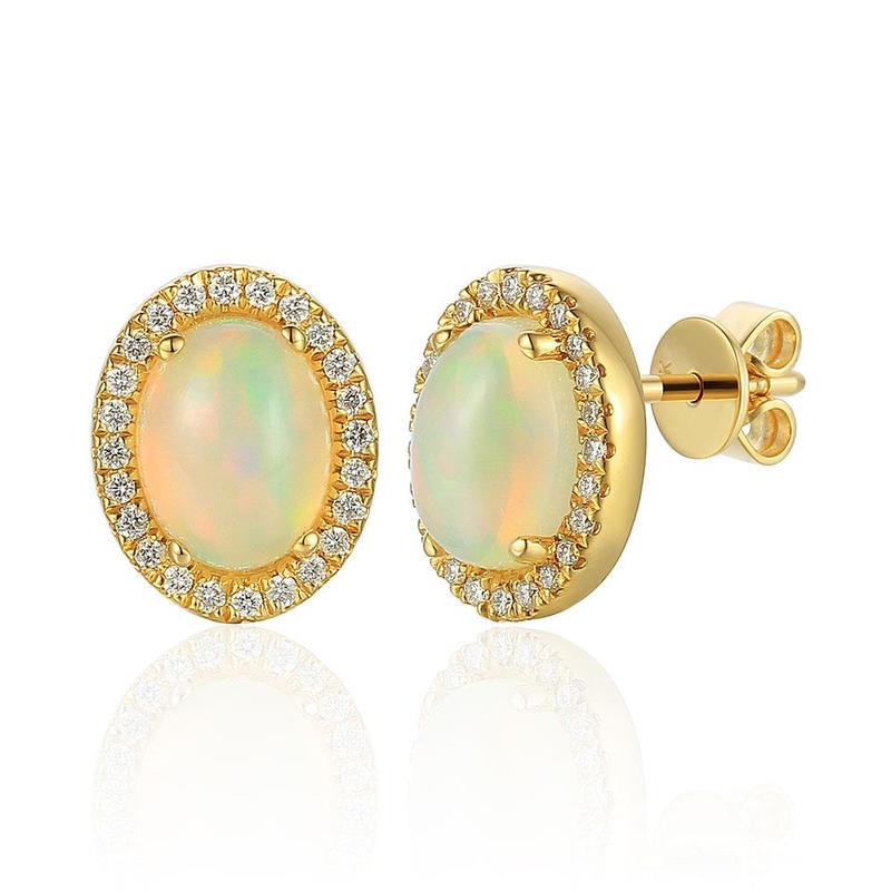 Oval Opal & Diamond Cluster 9ct Gold Stud Earrings