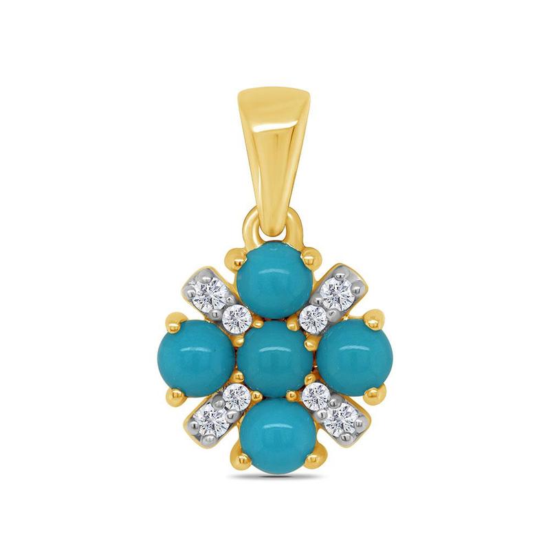 Turquoise & Diamond Cluster 9ct Gold Pendant