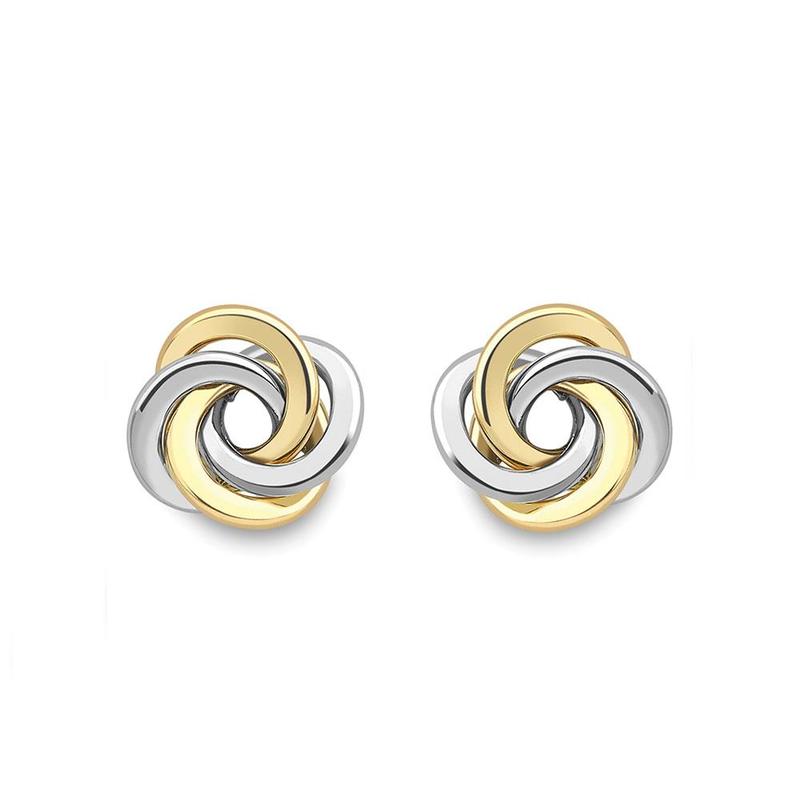 Two Tone Knot 9ct Gold Stud Earrings