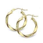 Mixed Finish Twisted 9ct Gold Creole Hoop Earrings