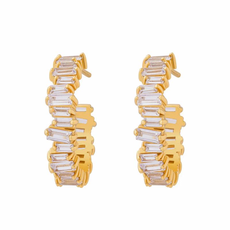 Crystal Baguette Maxi Hoops Gold Plate