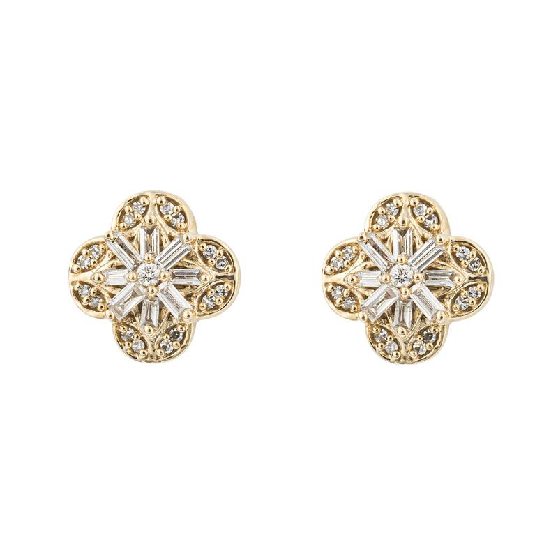 0.16ct Diamond Flower Stud Earrings 9ct Gold